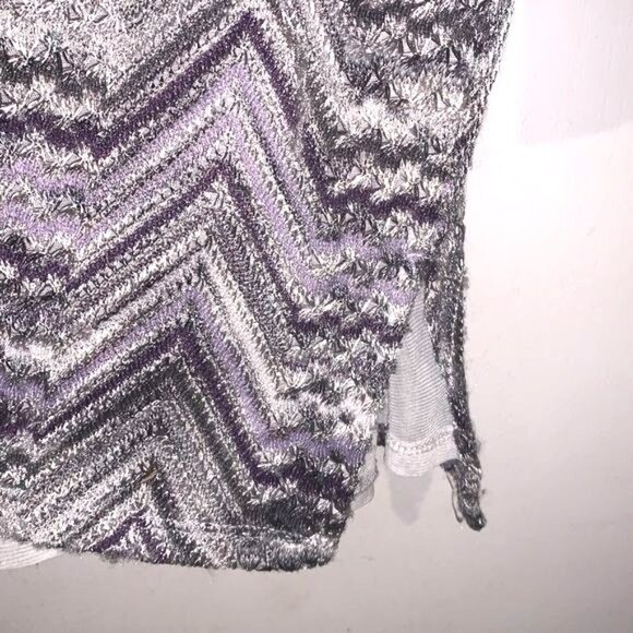 Alfred Dunner Womens Chevron Knit Top With 3/4 Sleeves Purple & Silver Size L So - Picture 5 of 8